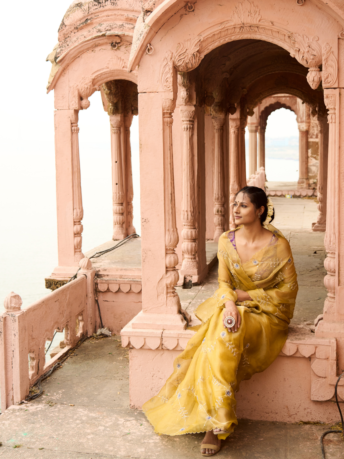 Meenakari Jaal Saree- Mustard