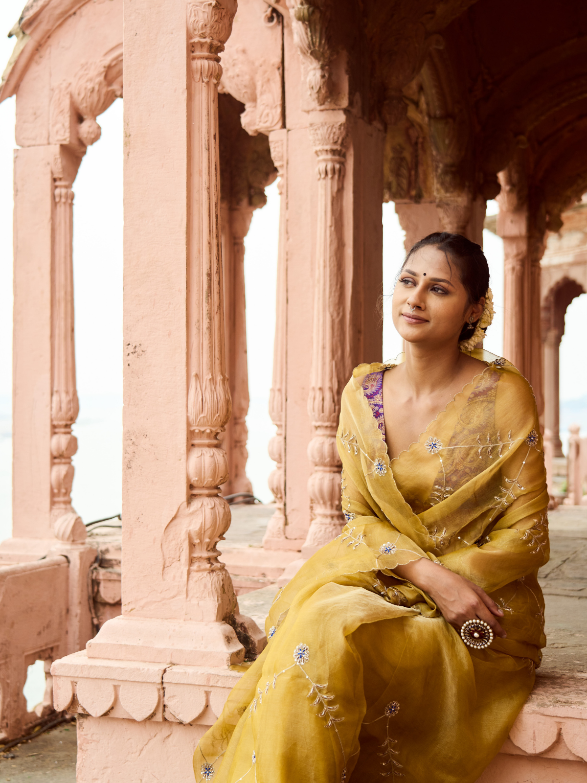 Meenakari Jaal Saree- Mustard