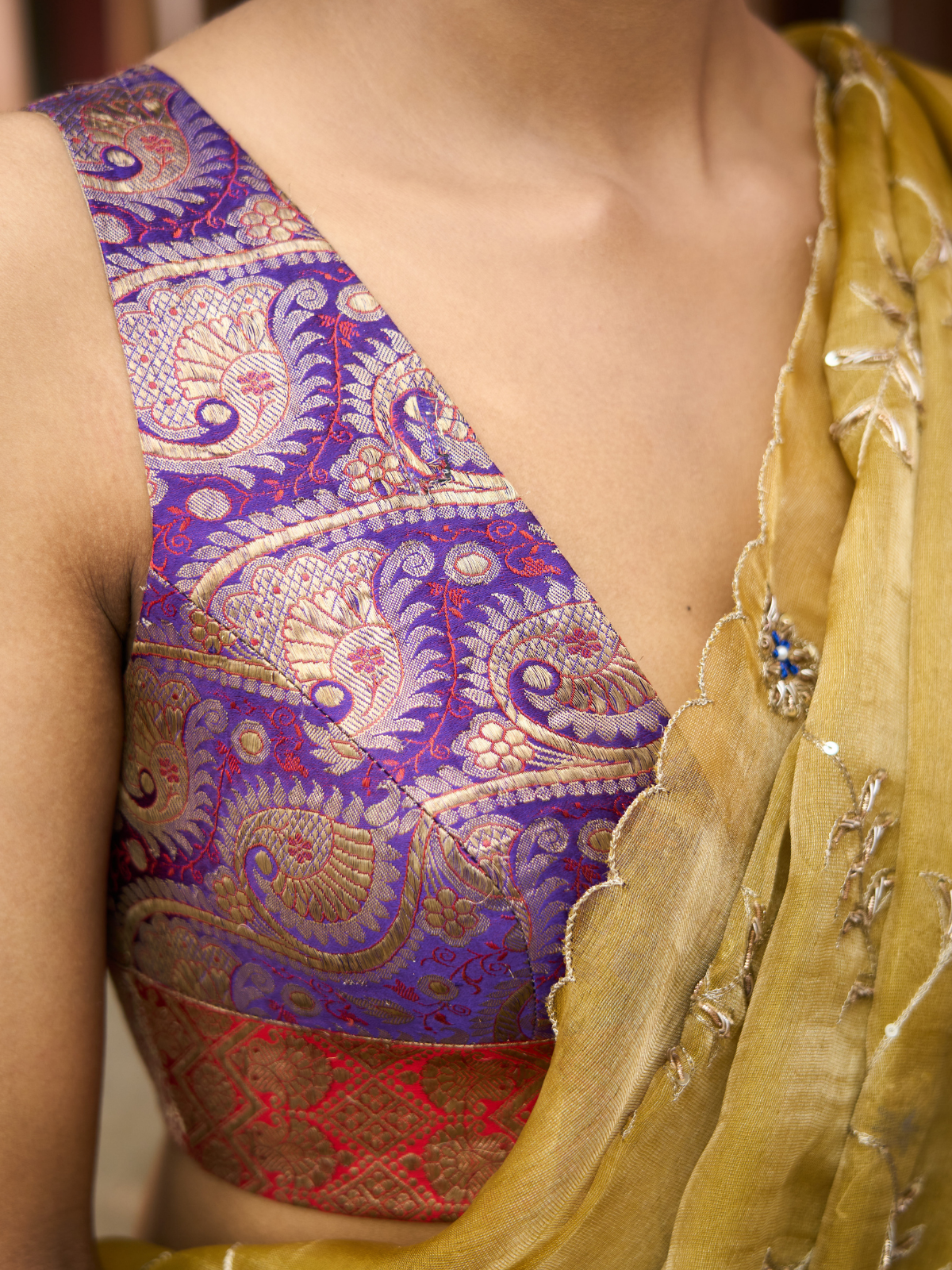 Meenakari Jaal Saree- Mustard