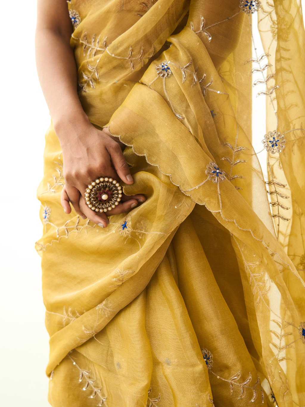 Meenakari Jaal Saree- Mustard