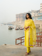 Lila Yoke Kurta Set- Mustard