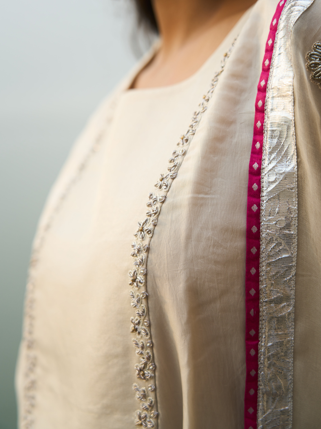 Lila Yoke Kurta Set- Ivory