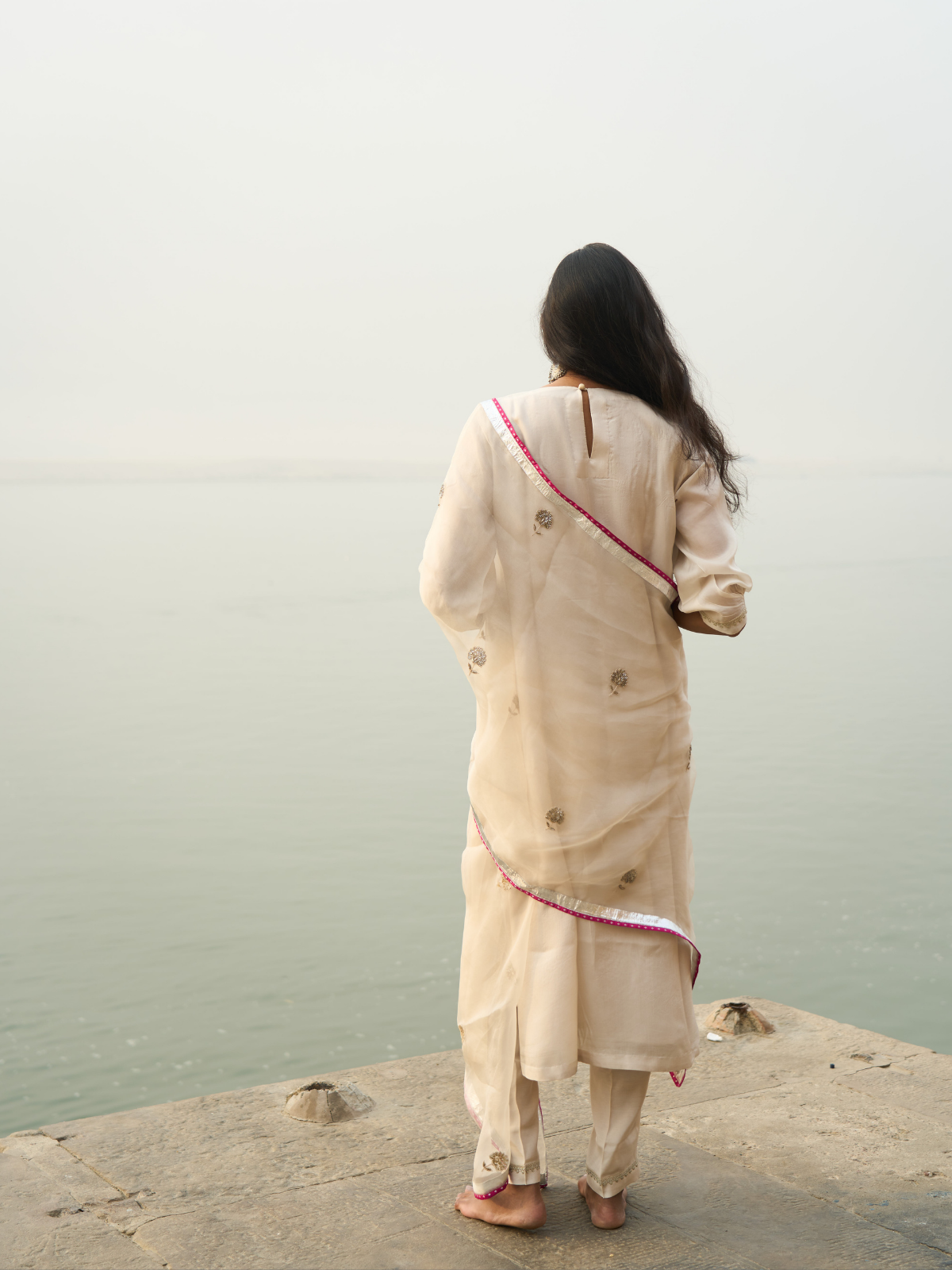 Lila Yoke Kurta Set- Ivory