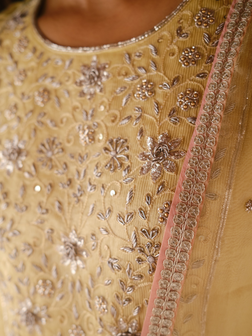 Lila Heavy Yoke Kurta Set- Lemon Yellow