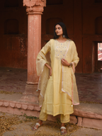 Lila Heavy Yoke Kurta Set- Lemon Yellow