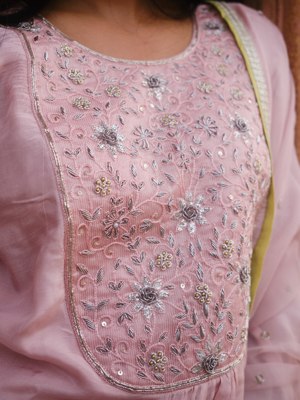 Lila Heavy Yoke Kurta Set- Powder Pink