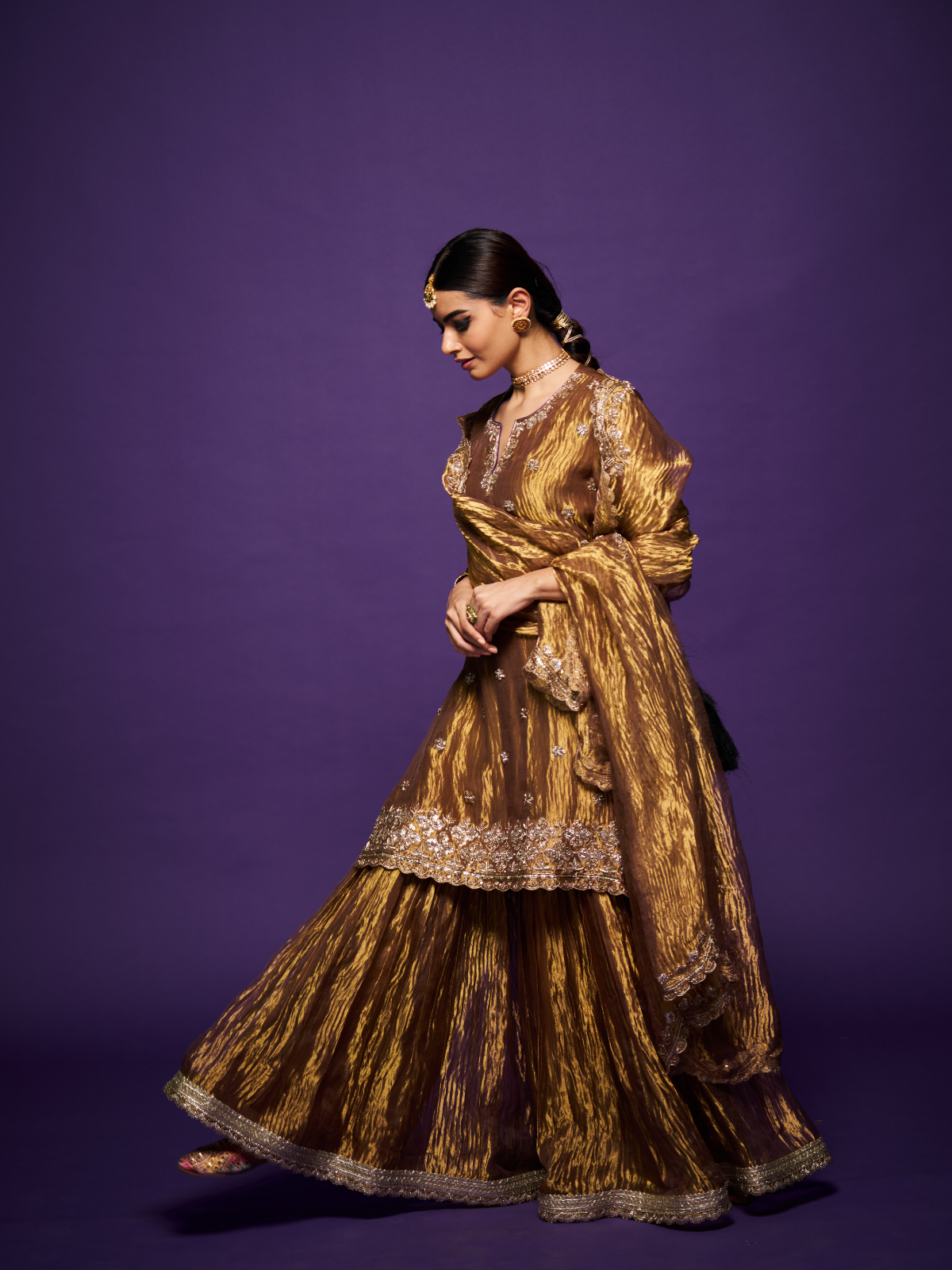 Noor Sharara Set- Gold
