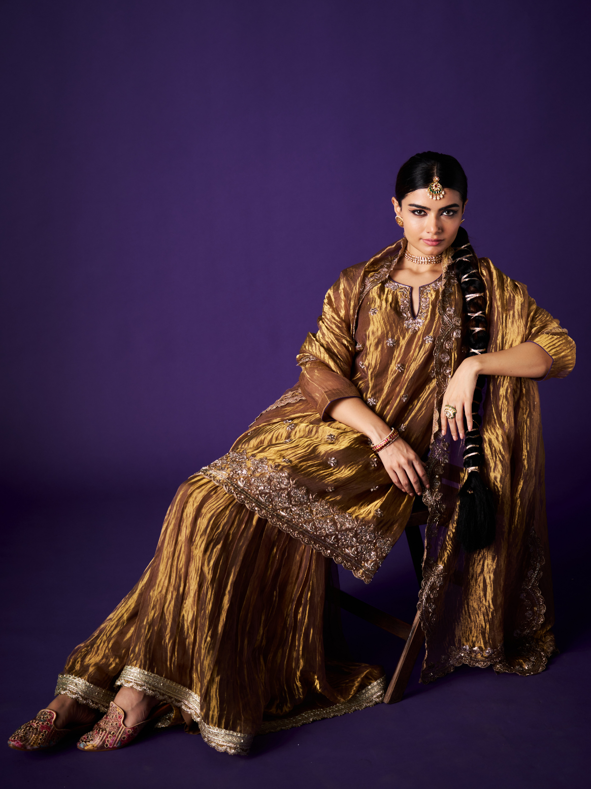 Noor Sharara Set- Gold